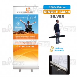 850x2000mm SILVER, Standard Pull Up Banner with Graphic